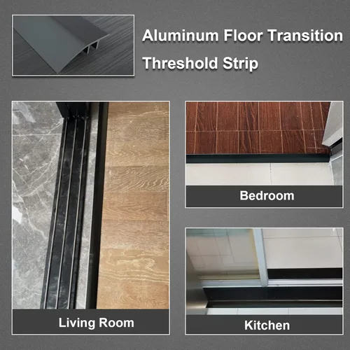 Miniatura 6 de Tira de umbral de transición de piso de aluminio, reductor de puerta/alfombra/azulejo/umbral, moldura de borde de entrada para alfombra de piso Negro