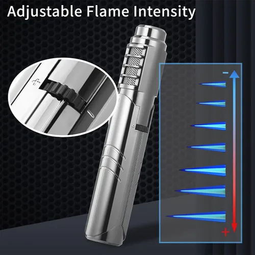 Miniatura 5 de Encendedor de antorcha de chorro de 3,272.0 °F, recargable de butano, resistente al viento, intensidad de llama ajustable con bloqueo de llama
