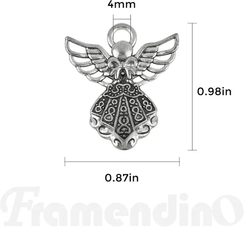 Miniatura 4 de Framendino, Paquete de 100 dijes de ángel de plata antigua para hacer joyas, pulseras y manualidades, aleación, No es una piedra preciosa