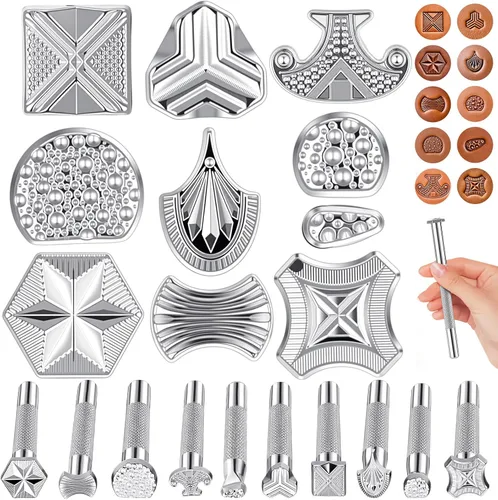 Humyoun 10 piezas de herramientas de estampado de cuero, kit de sellos de cuero, herramientas para manualidades en cuero (patrón)