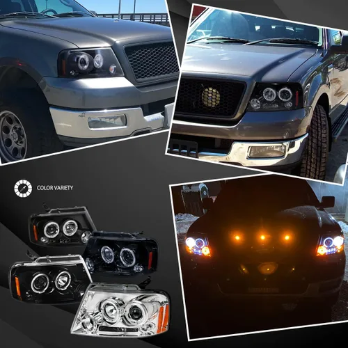 Miniatura 4 de Autozensation Compatible con Ford F-150 2009-2014, conjunto de faros delanteros izquierdo y derecho, faros delanteros Halo LED negro brillante