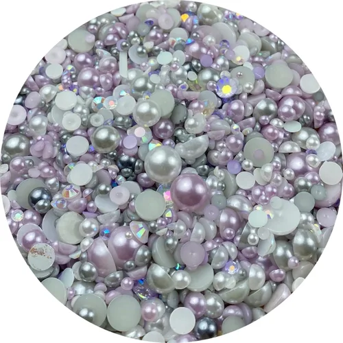 Miniatura 22 de Mezcla de perlas planas y diamantes de imitación, 2.16 oz de diamantes de imitación de resina semiredondas para manualidades, 0.116 in - 0.394 in
