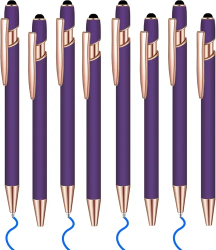 Miniatura 12 de 8 piezas de bolígrafo de tinta azul con punta de lápiz capacitivo 2 en 1 bolígrafo de metal con lápiz capacitivo para pantallas táctiles