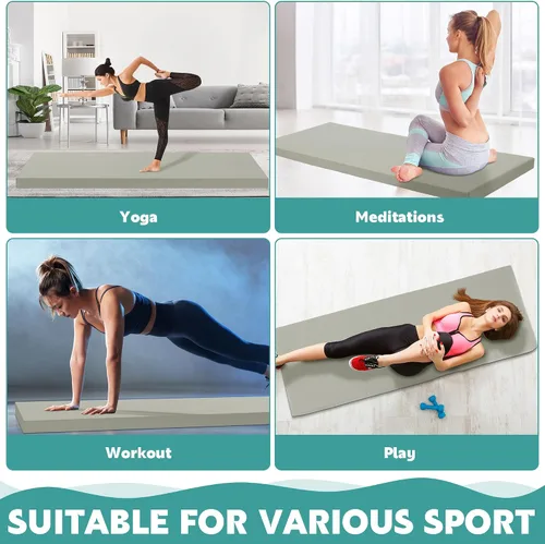 Miniatura 6 de MABOZOO Tapete de yoga de 2 pulgadas de grosor, 72 x 24 x 2 pulgadas, plegable, extra grueso, tapete de gimnasia con piel sintética, tapete de yoga