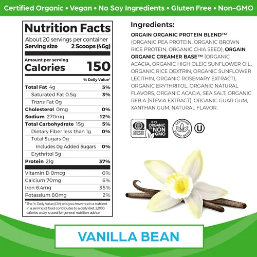 Miniatura 2 de Orgain Polvos de proteínas orgánicas veganas y de mantequilla de maní a base de plantas (2.03 libras cada uno)