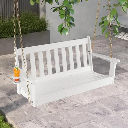 Miniatura 3 de Tangkula Columpio colgante para porche para 2 personas, columpio de banco al aire libre con cadenas ajustables, soporte oculto para tazas, silla