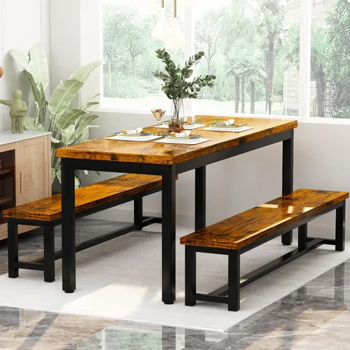 Miniatura 2 de AWQM Juego de mesa de comedor, juego de cocina con 2 bancos, ideal para el hogar y la habitación, desayuno de 43.3 x 23.6 x 28.5 pulgadas, bancos