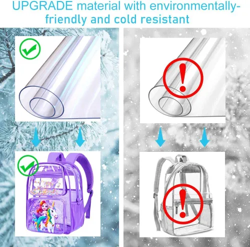 Miniatura 12 de Mochila transparente, aprobada por el estadio, para niñas y niños, mochila transparente de PVC resistente para mujeres y hombres