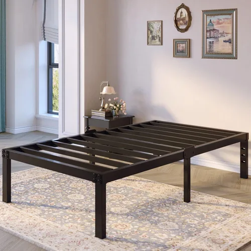 Miniatura 10 de Marco de cama con plataforma tamaño Queen con cabecero y almacenamiento, compatible con colchones de 14 pulgadas de alto, estructura metálica, sin