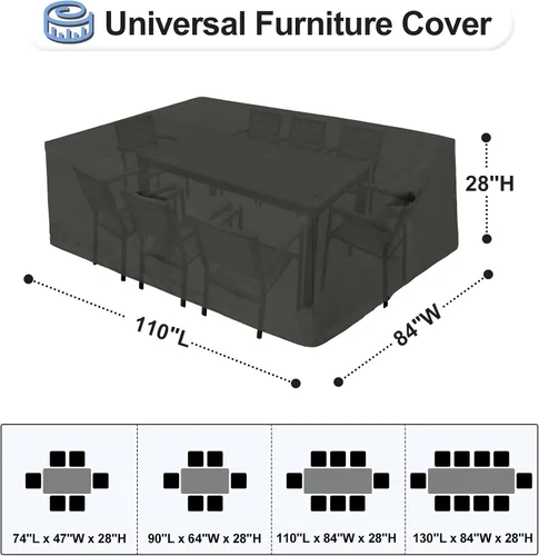 Miniatura 2 de OutdoorLines Juego de fundas impermeables para muebles de mesa de patio al aire libre, funda rectangular para sofá exterior, resistente a la Negro