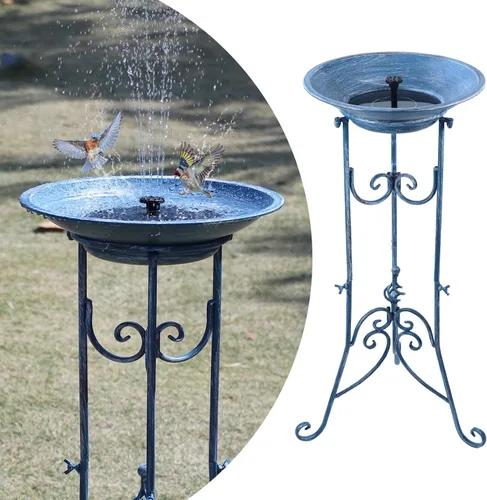 Fuente Solar para Pájaros para Exterior, Juego de Combo de Fuente Solar y Baño de Pájaros con Soporte de Metal y Burbujeador, Baños Solares para
