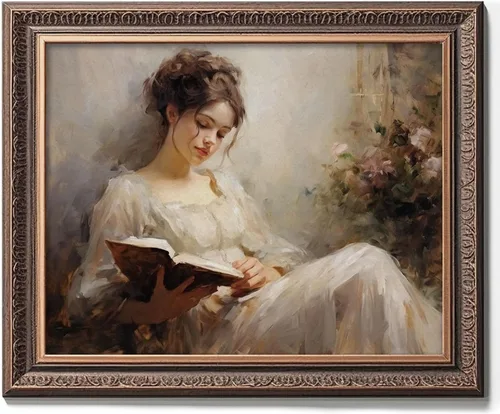 Impresión vintage de pintura de lectura de mujer antigua, decoración de pared de dormitorio, decoración de habitación de hija, arte de pared para