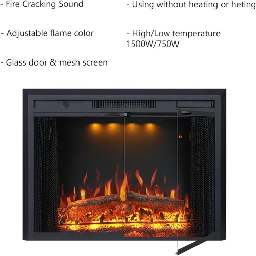 Miniatura 5 de Valuxhome Inserto de chimenea eléctrica de 35.63” de ancho y 27.5" de alto con ajustes de temperatura baja/alta, pantalla de malla móvil y puerta