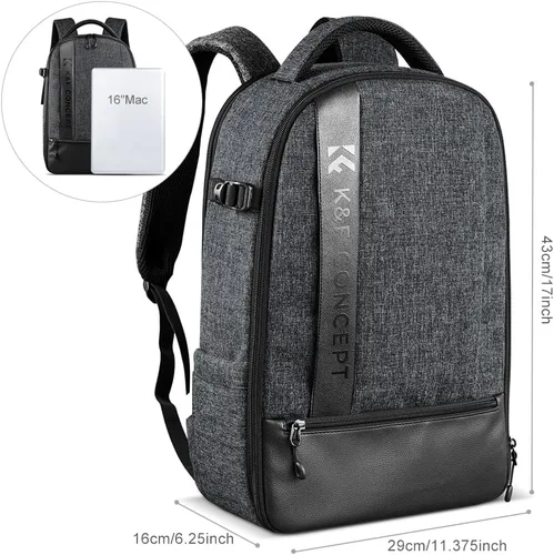 Miniatura 4 de K&F CONCEPT Mochila profesional para cámara, bolsa de fotografía de gran tamaño, compatible con cámara DSLR, color gris