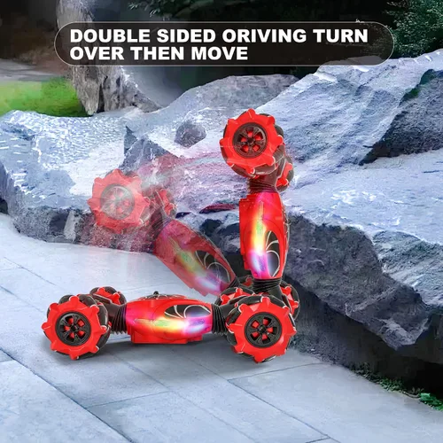 Miniatura 5 de Gesture Coche RC Rojo, 1:24 Alta Velocidad 4WD Coche de Acrobacias Transformable con Gestos y Control Remoto, Vehículo de Deriva con Rotación 360°