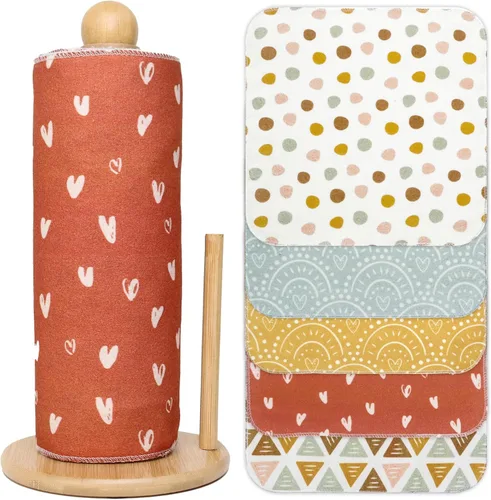 Miniatura 7 de Paquete de 25 toallas de papel reutilizables, toallas sin papel enrolladas lavables de tela de algodón para toallas de cocina, productos de cero