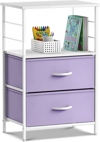 Miniatura 16 de Sorbus Mesita de noche con 1 cajón, mueble de noche y mesa auxiliar con marco de acero, parte superior de madera y contenedores de tela fáciles