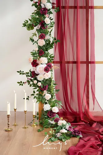 Miniatura 2 de Ling's moment - Guirnalda de eucalipto y hojas de sauce con flor blanca de 3 m, hecha a mano, centro de mesa para decoración de mesa de boda y mesa