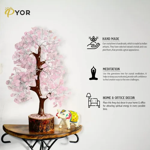Miniatura 2 de PYOR Árbol de cuarzo rosa, árbol de gemas, accesorios de escritorio rosa, regalos para mujeres, decoración del hogar, cuarzo rosa, regalos de Acción