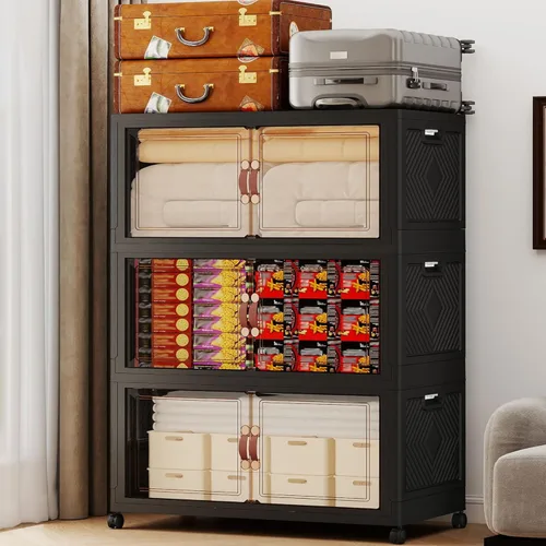 Miniatura 13 de 468QT - Contenedores de almacenamiento apilables extra grandes con tapas, ruedas y puerta, organizadores plegables de armario de 117 galones