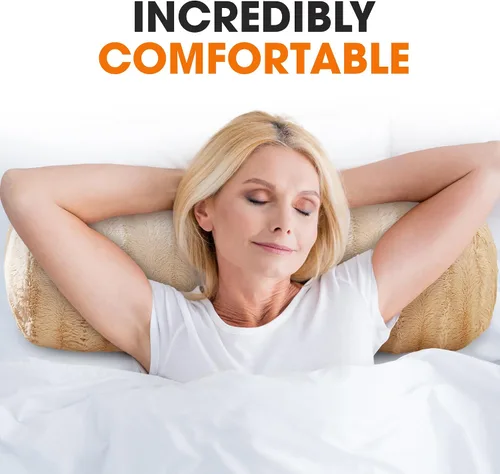 Miniatura 5 de Cheer Collection Almohadas cilíndricas de piel sintética – Almohadas cilíndricas decorativas suaves para cama o sofá, lavables a máquina, 8 x 24