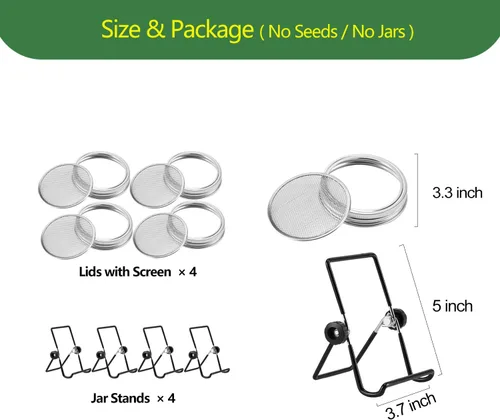 Miniatura 7 de Kit de tapas para germinar - 316 tapas de germinación de acero inoxidable para tarro Mason de boca ancha de 86 mm con soportes ajustables - Kit