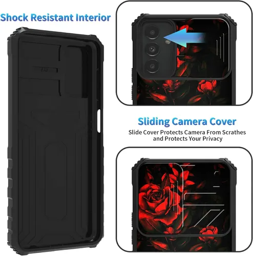 Miniatura 1001 de Funda para Samsung Galaxy S22 Ultra 5G, Galaxy S22 Ultra con cubierta de cámara deslizante, funda resistente de doble capa con función atril Black