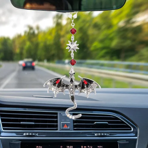 Miniatura 10 de Abalorio de Coche Colgante para Espejo Retrovisor - Dijes de Espejo Retrovisor Retro Azul y Plata en Forma de Dragón, Ornamento Atrapador de Sol