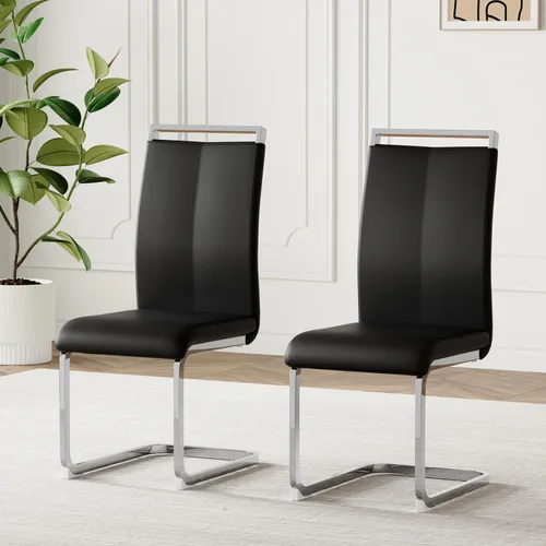 AZmac Juego de 2 sillas de comedor modernas de cuero, sillas de cocina sin brazos, sillas de comedor con asiento acolchado tapizado y patas cromadas