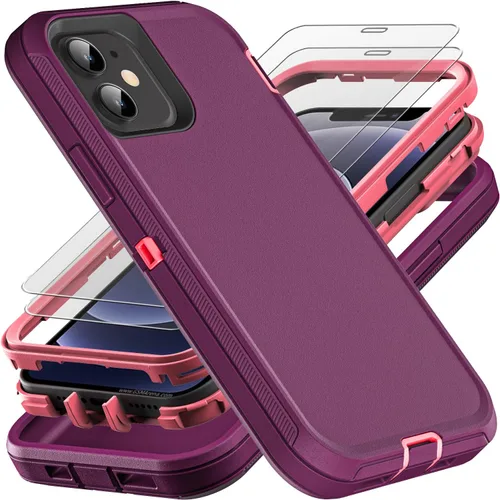 Miniatura 7 de YKHJKLEC Funda para iPhone 12 Mini, grado militar 3 en 1, resistente a los golpes, a prueba de caídas, polvo con 2 protectores de pantalla de vidrio