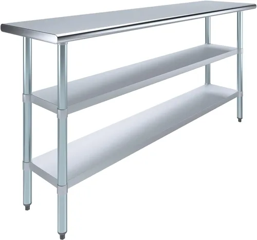 Miniatura 15 de Mesa de trabajo de acero inoxidable con 2 estantes Mesa de utilidad de metal Mesa de utilidad NSF para uso comercial y residencial