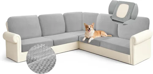 Miniatura 17 de Arfntevss - Fundas para sofá modular en forma de L de 5 asientos, fundas elásticas ajustadas para cojín de sofá de esquina para perros, protector