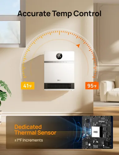 Miniatura 6 de Dreo Calentador de pared inteligente, calentador de espacio PTC de fácil montaje IP24 para uso en interiores, oscilación de 30°, termostato