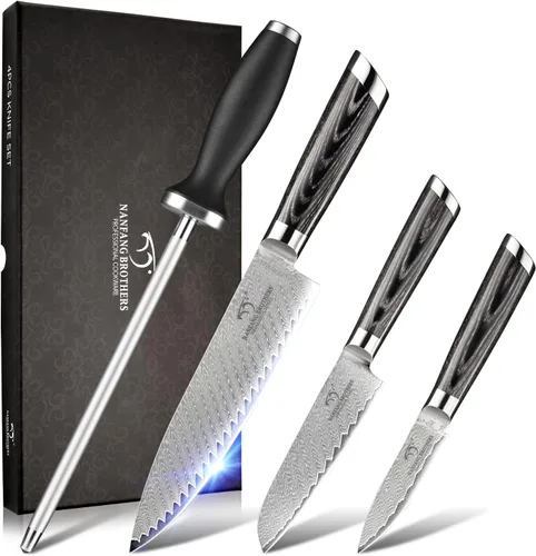 Miniatura 8 de NANFANG BROTHERS Juego de cuchillos de Damasco, 10 piezas para cocina con bloque, juego de cuchillos de cocina con bloque, mango ergonómico ABS