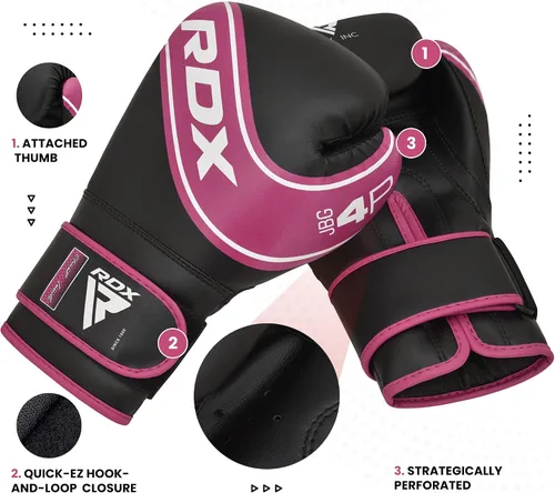 Miniatura 2 de Guantes de boxeo para niños RDX, 4 oz y 6 oz, Junior, de cuero Maya, con palma ventilada, para entrenamiento, Muay Thai, sparring, kickboxing, Rosa