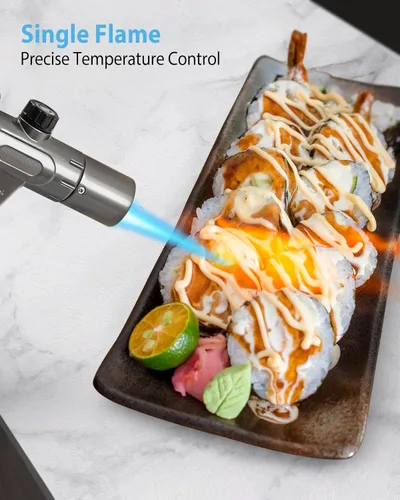 Miniatura 4 de RONXS Encendedor de antorcha, soplete de butano de cocina recargable, soplete de cocina con bloqueo de seguridad y llama única o doble ajustable