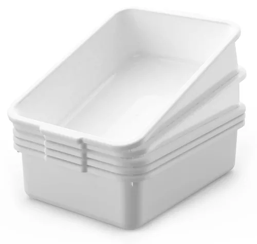 5 paquetes de cajas/bolsas de tinas de autobús comerciales, contenedor de almacenamiento de plástico blanco con asas/lavabo (8 litros)