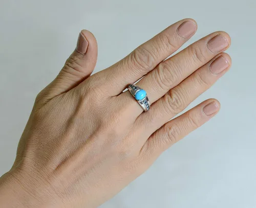 Miniatura 6 de RB Gems - Anillo de plata de ley 925 con cabujón de piedra gema, 0.315 x 0.236in, acabado rodiado