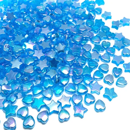 400 cuentas acrílicas en forma de corazón y estrella AB coloridas y bonitas cuentas espaciadoras sueltas para hacer joyas, pulseras, aretes, Azul