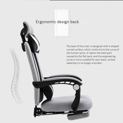 Miniatura 4 de Silla de computadora para el hogar, sala de estudio, dormitorio, silla de oficina reclinable, giratoria, cómoda, sedentaria, tela transpirable (D)