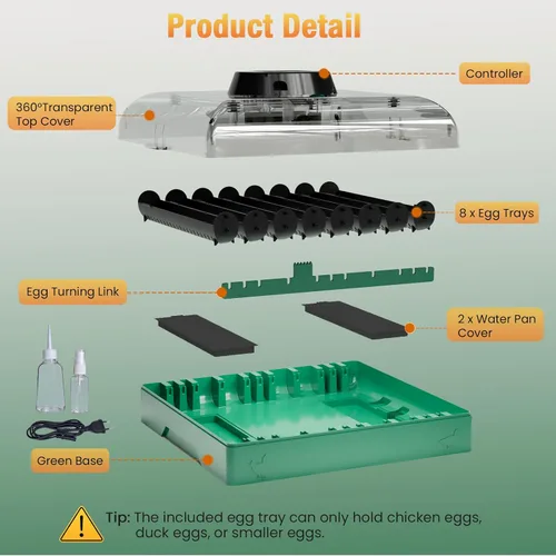 Miniatura 7 de Incubadora de huevos para huevos de gallina, capacidad máxima de 72 huevos con girador automático de huevos y control de humedad, incubadora