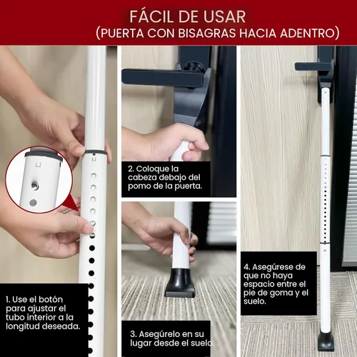 Miniatura 8 de AceMining Barra de seguridad para puerta mejorada y barra de patio deslizante, topes resistentes ajustables para el hogar, apartamento, viajes Blanco