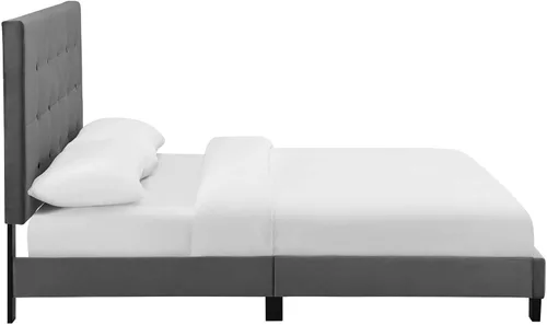 Miniatura 4 de Modway Melanie - Cama Queen con plataforma capitonada tapizada de terciopelo de alto rendimiento, color gris
