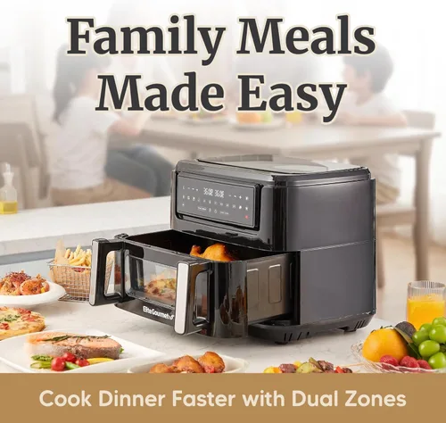Miniatura 6 de Elite Gourmet Horno freidora de aire de doble zona de 11 cuartos de galón, freidora de aire de doble cesta con divisor, acabado de sincronización