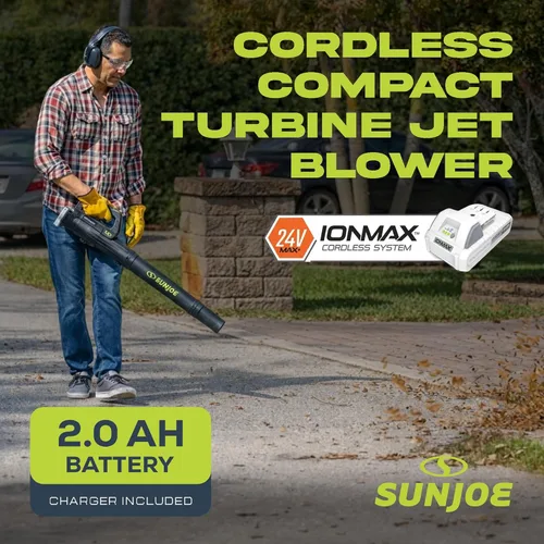 Miniatura 2 de Sun Joe Soplador de turbina compacto inalámbrico IONMAX de 24V-TB-LTE de 24 V, velocidad de aire de 100 MPH, flujo de aire de 280 CFM, batería
