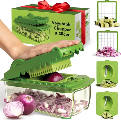 fullstar NUEVO Fullstar X OTOTO Croc Chop Picador y Cortador de Verduras - Picador Multifuncional de Alimentos, Cortador de Cebolla de Cocodrilo,