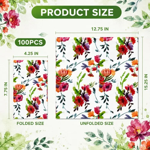Miniatura 2 de 100 servilletas florales coloridas para invitados, toallas de mano de papel para baño, primavera, jardín, boda, despedida de soltera, decoración