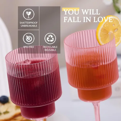 Miniatura 3 de Lueumxc Copas de vino de plástico – Copas de vino acrílicas de 12 onzas, Origami irrompible, vasos de cóctel de plástico transparente, reciclables