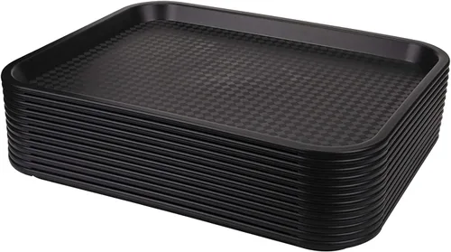 Yarlung Paquete de 12 bandejas de comida rápida, 13.7 x 10.5 pulgadas, bandeja de plástico para servir restaurante, bandejas de cafetería para mesa