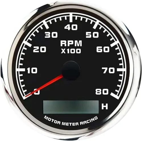 Miniatura 8 de MOTOR METER RACING Serie Pro W 85mm 3-3/8" Tacómetro 4000 RPM para motor de gasolina diésel con medidor de horas Dial blanco LED rojo Impermeable